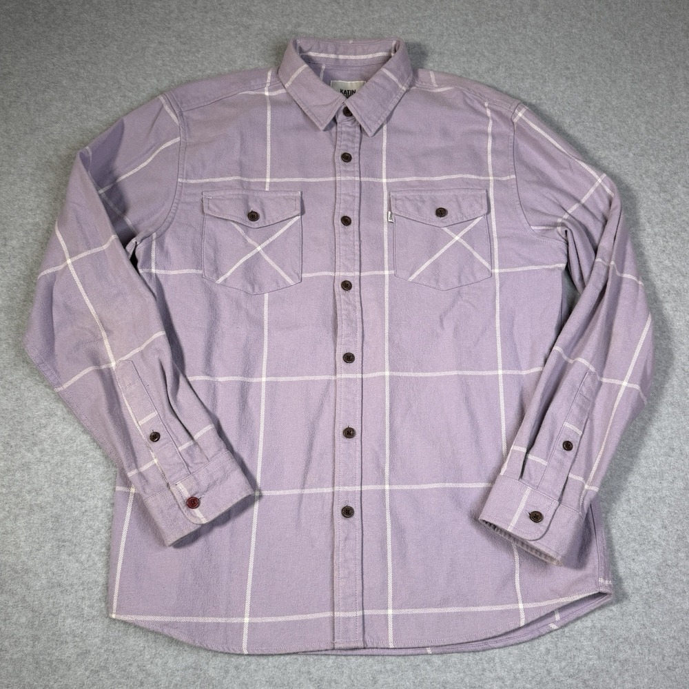 Katin Monty Long Sleeve Flannel Button Front Shirt Men's Medium Lavender Plaid
